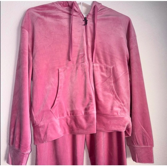 Juicy Couture Pink Velour Tracksuit Hoodie & Pant Set Y2K Glitter Logo New large - Picture 5 of 11